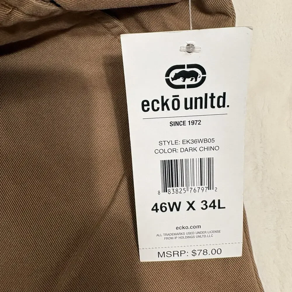 Ecko Untld. Dark Chino Classic Fit Pants Size 46x34 NWT Elastic Waist Cotton